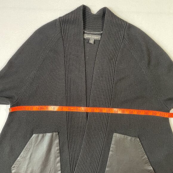 Banana Republic Black Open Front Cardigan Faux Leather Pockets Wool Blend Size M - Picture 10 of 16